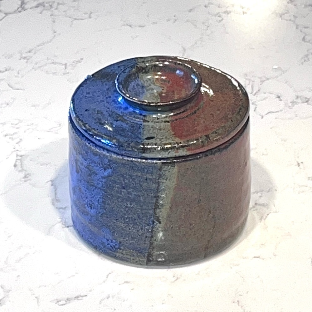 Studio Pottery Butter Bell French Butter Keeper Blue, Gray & Rust Color Medium